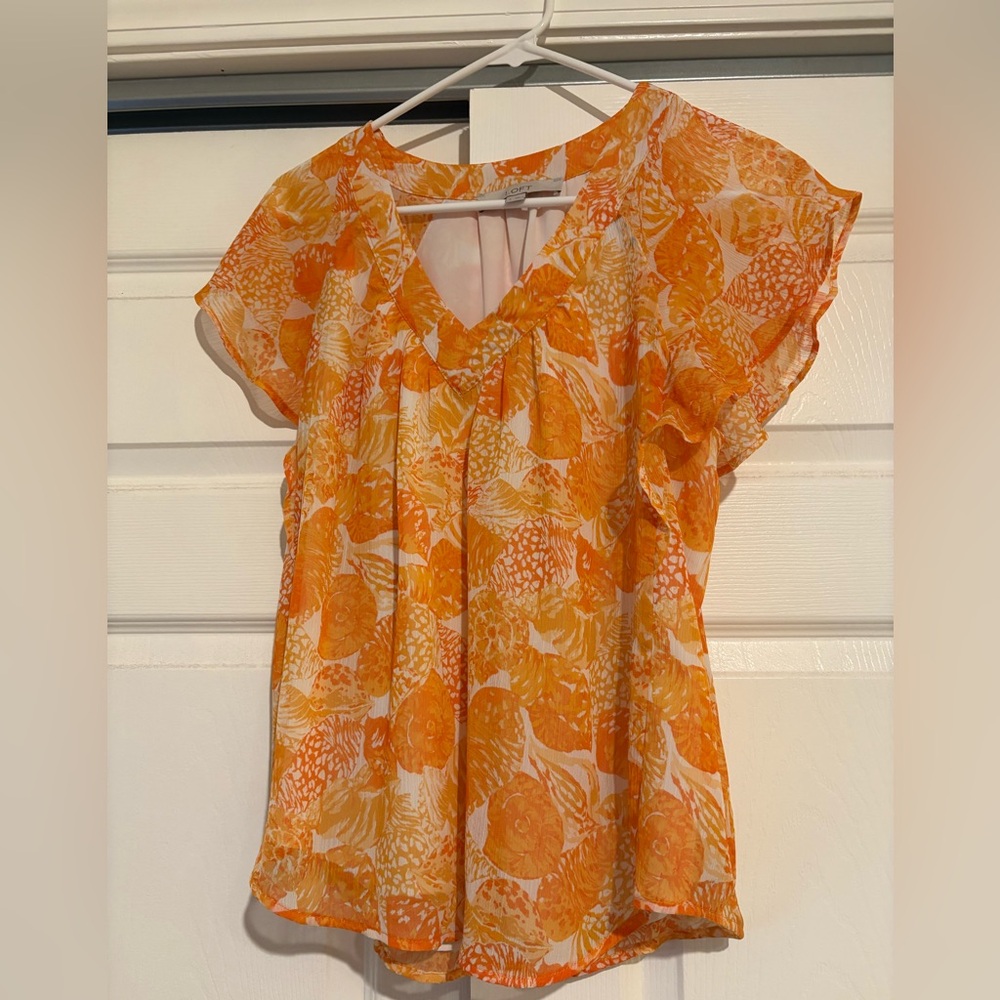 LOFT Orange Floral Blouse